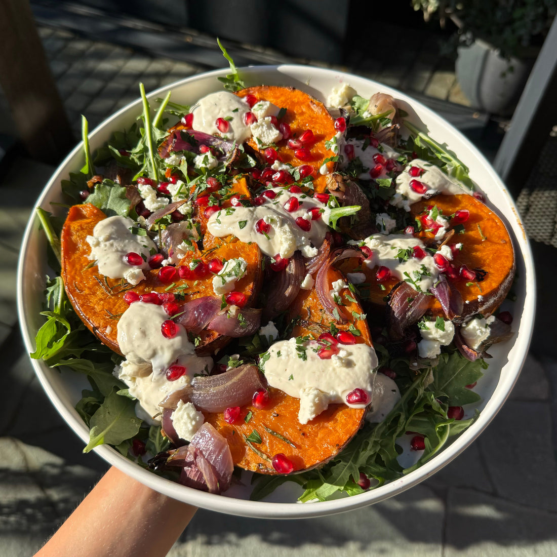 Roasted Pumpkin with Tahini Yoghurt & Pomegranate