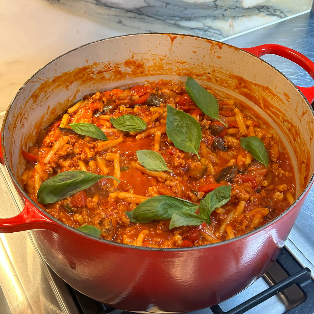 Sausage Ragu with Eggplant & Capsicum