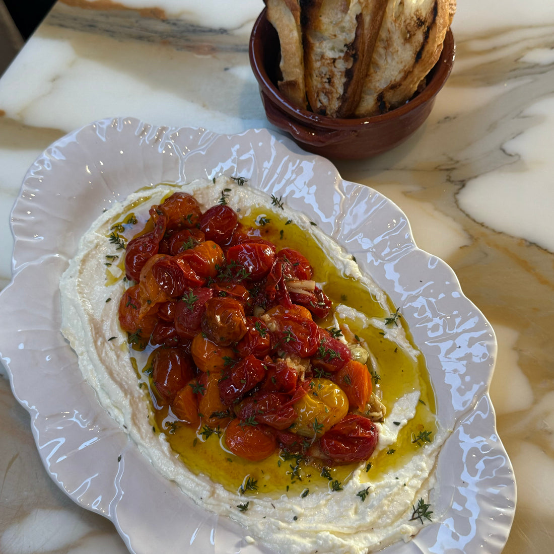Roasted Cherry Tomatoes with Whipped Feta & Ricotta
