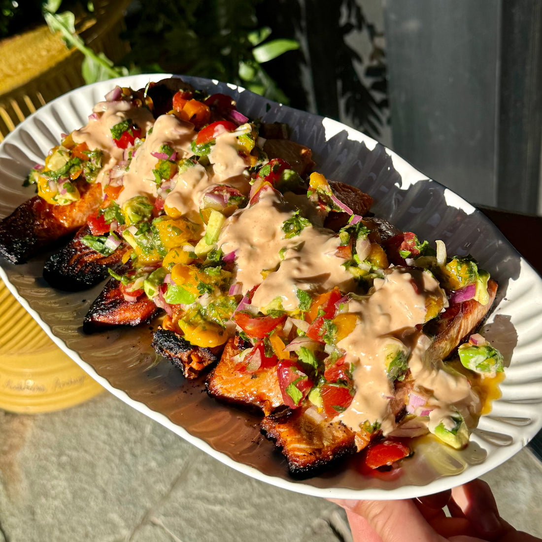 Salmon with Mango Salsa & Creamy Spicy Lime Sauce